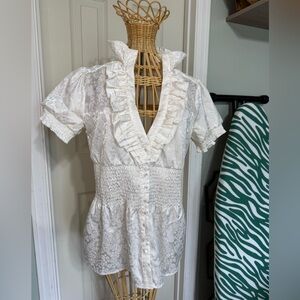 Vintage Charlotte Russe Cream Textured Ruffed Blouse Small